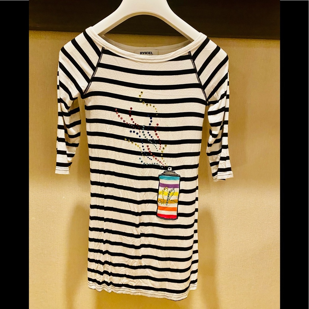 RYKIEL ENFANT SONIA RYKIEL GIRLS WHITE/BLACK STRIPED DRESS - SIZE 8